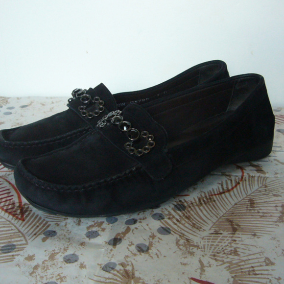 Stuart Weitzman Black Suede Jeweled Loafer -Size 7 - Picture 4 of 6